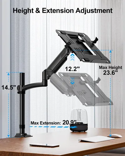 Vista 3 de MOUNTUP Soporte de escritorio para laptop, soporte ajustable para portátil de 17 pulgadas o monitor de 32 pulgadas, soporte de brazo para portátiles