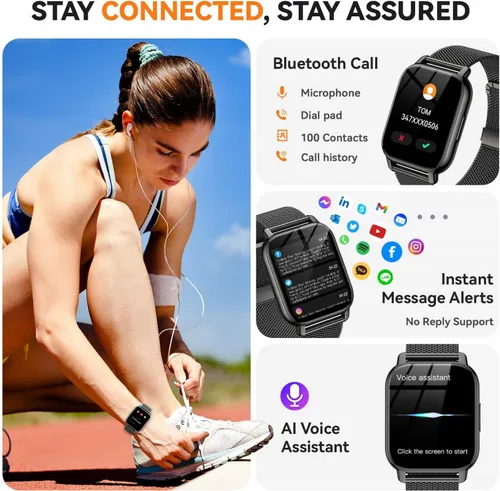 Vista 2 de Reloj inteligente para mujer, reloj inteligente rastreador de actividad física con llamadas Bluetooth y control de voz AI, pantalla HD de 1.85