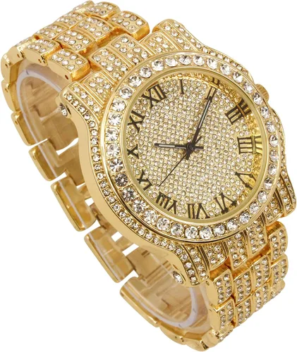Vista 23 de Charles Raymond Bling-ed Out Ultimate Hip Hop Royalty Reloj para hombre con número romano de fácil lectura o indicadores de tiempo de diamantes