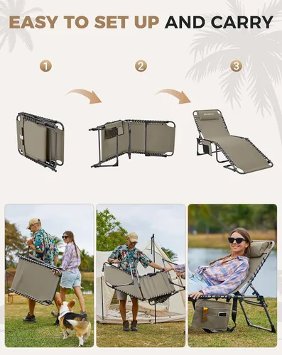 Vista 9 de KingCamp Tumbona con colchón de 2.0 in, hasta 396.8 lbs, silla de jardín reclinable resistente con respaldo ajustable de 5 posiciones, tumbonas