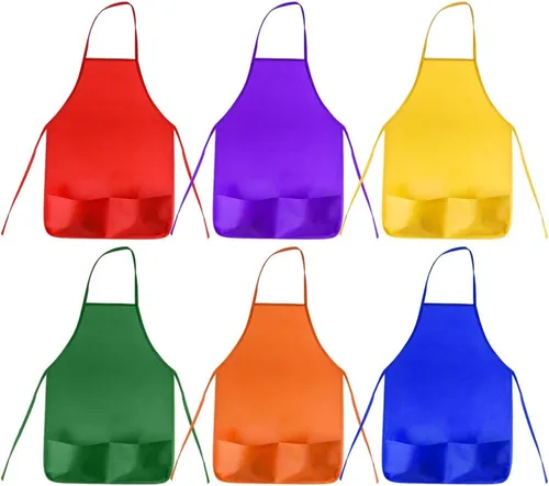 Vista 2 de KUUQA Delantal de arte para niños con dos bolsillos para pintura para niños, a granel para manualidades, hogar, cocina, aula, suministros de pintura