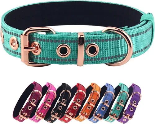 Vista 14 de Collar de Perro de Neopreno Acolchado, Collar de Nylon para Perros Pequeños a Grandes, Resistente con Hebilla de Metal, Reflectante (Pequeño, Negro)