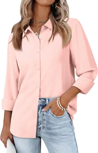 Vista 6 de siliteelon Camisas de manga larga con botones de gasa para mujer: blusas de trabajo con cuello para negocios, oficina, vestidos casuales