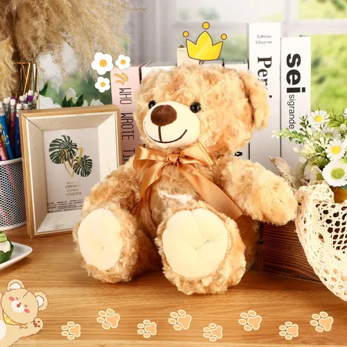 Vista 7 de Silipull Recuerdo oso de peluche de terciopelo rosa de 12 pulgadas con grabador de voz marrón, animal de peluche con marco de fotos, regalo