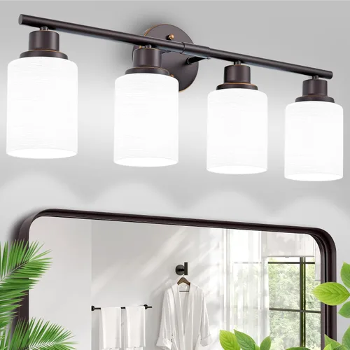Vista 47 de Paquete de 2 luces de tocador de 1 luz, lámpara de baño de níquel cepillado con pantalla de vidrio blanco lechoso texturizado, accesorio
