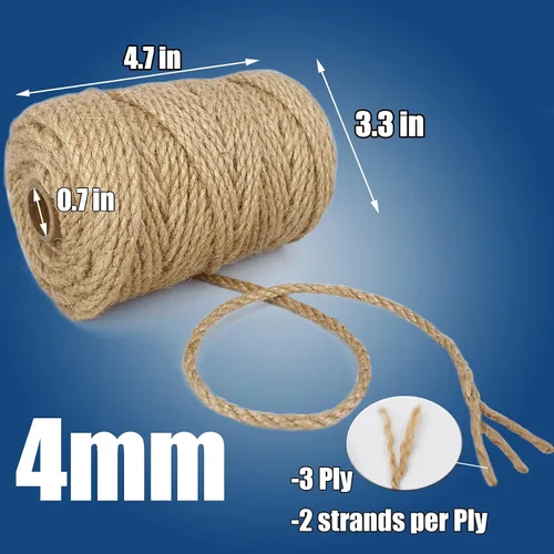 Vista 3 de Leecogo Cuerda de yute de 0.157 in de 164 pies resistente y gruesa para jardinería, manualidades, embalaje, reciclaje y decoración del hogar