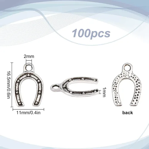Vista 2 de SUNNYCLUE 1 caja de 100 dijes de herradura para zapatos de caballo, aleación tibetana a granel, vaquero occidental, amor, boda, amores de la suerte