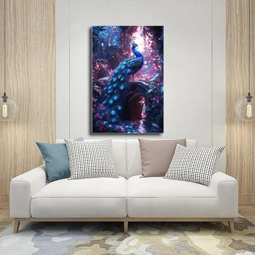 Vista 5 de Cyber Peacock Temple Wall Art – Retro Futurism Fantasy Jungle Poster – Sci-Fi Bioluminescent Nature Print Canvas Poster Wall Art Decor Print Picture