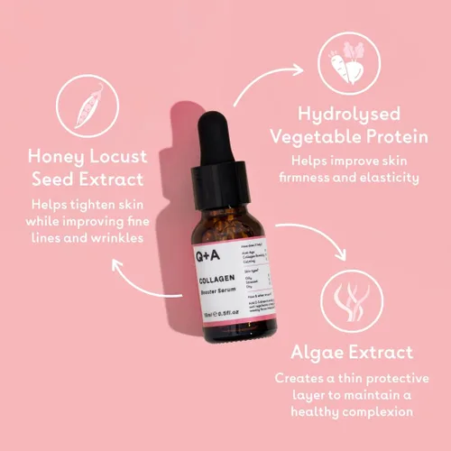 Vista 4 de Q+A Suero potenciador de colágeno (0.5 fl oz), suero facial de colágeno, cuidado de la piel con extractos de algas, suaviza, rellena e hidrata