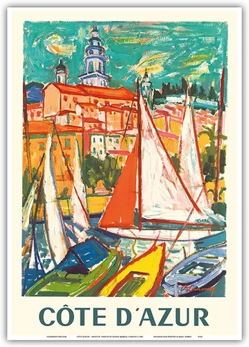 Vista 11 de Côte D'Azur - Menton France - Póster de viaje vintage por Roger Marcel Limouse c.1965 - Impresión artística maestra (sin marco) 6 x 9 pulgadas
