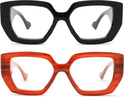 Vista 2 de Hycredi Gafas de luz azul de marco grueso para mujeres y hombres, anteojos cuadrados de gran tamaño para juegos de computadora con lente transparente