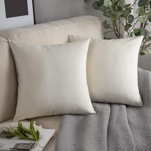 Vista 46 de Phantoscope Paquete de 2 fundas de almohada decorativas de terciopelo suave y cuadrado para sofá, color beige, 18 x 18 pulgadas, 17.7 x 17.7 in