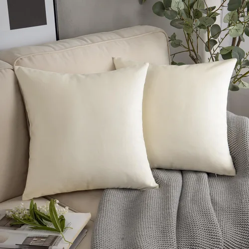 Vista 78 de Phantoscope Paquete de 2 fundas de almohada decorativas de terciopelo suave y cuadrado para sofá, color beige, 18 x 18 pulgadas, 17.7 x 17.7 in