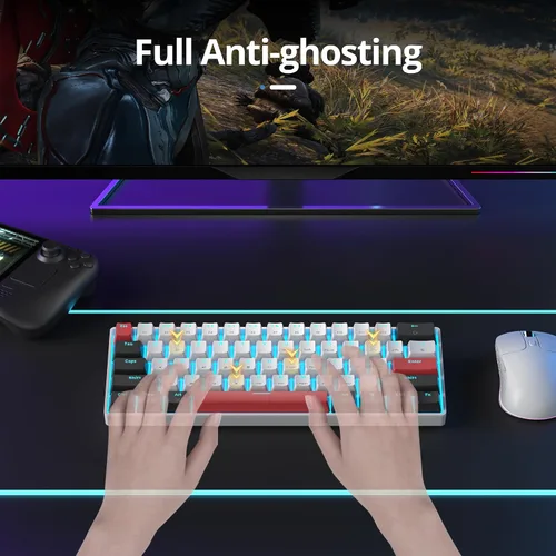 Vista 5 de surmen Teclado mecánico 60% para juegos con interruptor lineal rojo, mini teclado compacto con cable retroiluminado 60% para computadoras portátiles