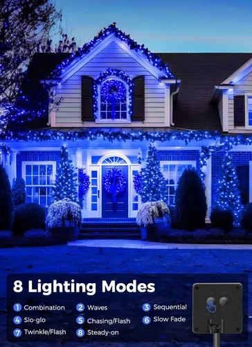 Vista 3 de Minetom Luces de Cadena Solares para Exteriores, 40 pies, 100 Luces LED de Cadena Alimentadas por Energía Solar con 8 Modos de Iluminación, Luces