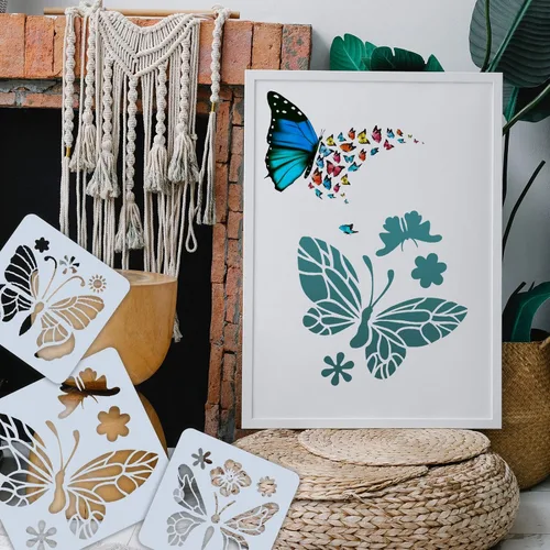Vista 4 de BLMHTWO 12 plantillas de mariposa reutilizables, plantillas de pintura de mariposa, animales de mariposa, manualidades, plantillas de dibujo
