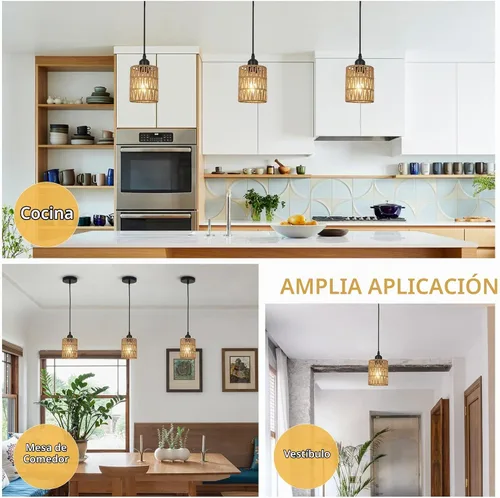 Vista 9 de LAMSU Lámparas colgantes de ratán de 1 luz, iluminación colgante bohemia de granja con pantalla tejida a mano de 4.7×5.9 pulgadas, pequeña lámpara