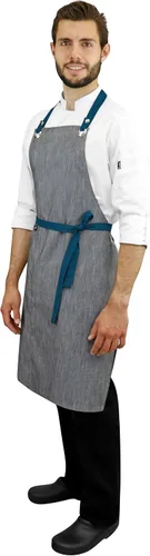 Vista 5 de PermaChef Mandil de Cocina Profesional Unisex, Cintas Intercambiables Vino Azul y Caqui, Bolsillo Frontal, Unitalla Ajustable, Mandil para Chef
