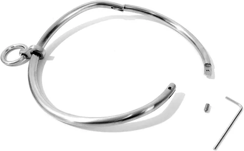 Vista 4 de Cuffstore Gargantilla de acero inoxidable con cierre de 15 pulgadas con anillo, Acero inoxidable satinado, no conocido