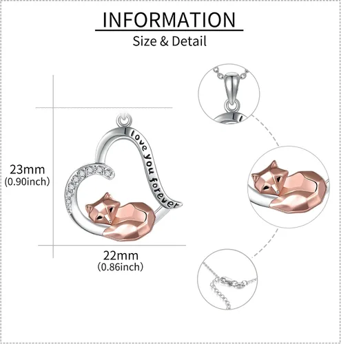 Vista 5 de Collar de zorrocerdoperezoso de plata de ley 925 con colgante de corazón de animal, joyería de animales, regalos para mujeres