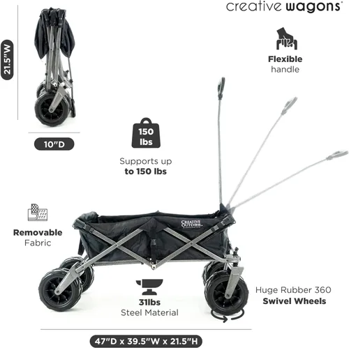 Vista 2 de Cochecito creativo para exteriores, carrito de playa XXL Deluxe con toldo, carrito plegable plegable y portátil, soporta hasta 200 libras