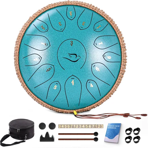 Vista 7 de Tambor de Lengua de Acero, 12 Pulgadas 15 Notas Tambores de Lengua, Tambores Handpan Instrumento de Percusión para Niños y Adultos, Tambor de Mano