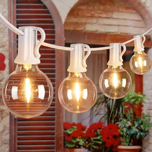 Vista 8 de Ollny Cadena de luces para exteriores de 25 pies, impermeable, conectable, inastillable, con 13 Edison + 1 bombilla LED de repuesto enchufable
