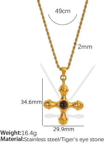 Vista 6 de Vintage-style versatile creative cross pendant necklace and earrings with tiger's eye stone for women