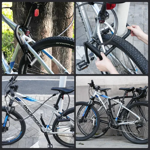Vista 2 de Sportneer Candado para bicicleta: Candado en U resistente para bicicleta con cable de acero de seguridad de 1,8 m - grillete de 18 mm para bicicleta