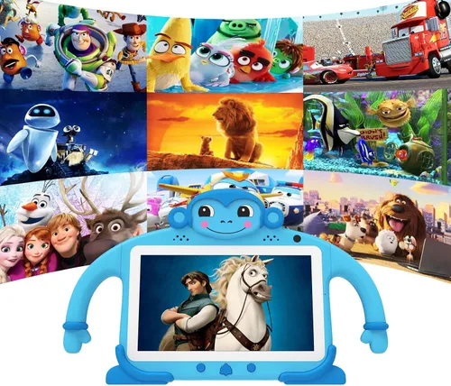Vista 3 de Tableta para niños de 7 pulgadas para niños de 3 a 7 pulgadas con pantalla táctil ROM de 32 GB con funda WiFi de Youtube, tabletas Android para Azul