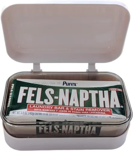 Vista 2 de Fels-Naptha Brown - Barra de lavandería resistente y quitamanchas (5 onzas) con caja de jabón BlehBlu