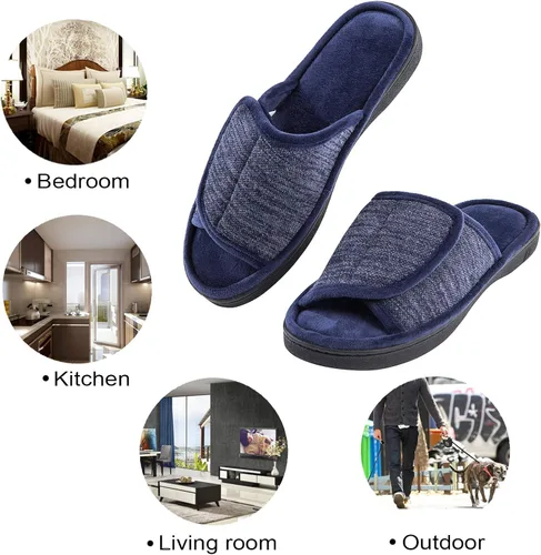 Vista 6 de DL Pantuflas ajustables de espuma viscoelástica para hombre, con punta abierta, cómodas para interiores y exteriores, acogedoras y transpirables