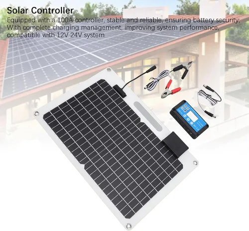 Vista 6 de Conjunto de panel solar portátil de 100 W de 18 V, cargadores de panel solar plegables, cargador solar de 12 V 24 V, doble USB, paneles solares a