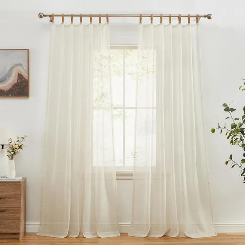 Vista 12 de HLC.ME Brookville - Cortinas de lino con estampado floral, con bolsillo trasero y pestaña trasera, paneles de cortina para dormitorio, comedor
