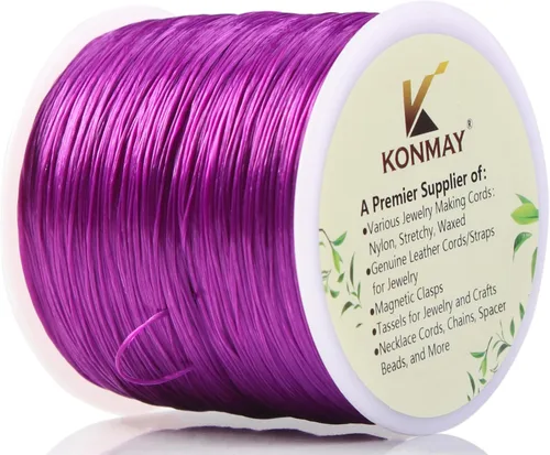 Vista 12 de KONMAY Cuerda elástica de elastano verde militar de 0.024 in, cordón elástico suave para abalorios, 450 yardas para pulseras, collares y fabricación