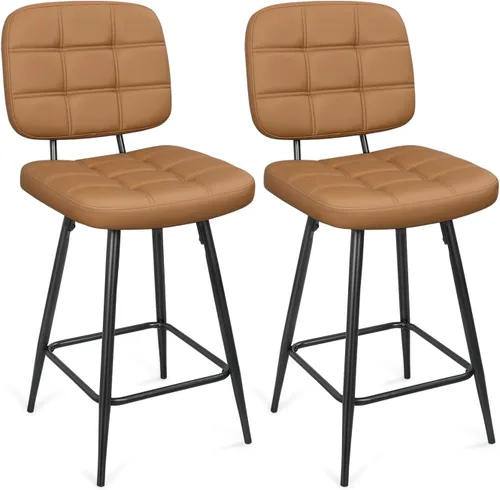 Vista 10 de ERGOSEAT Juego de 2 taburetes de bar de altura de mostrador de 24 pulgadas Parte trasera de metal - Negro