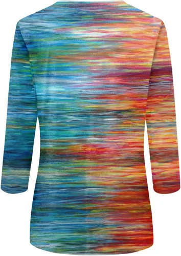 Vista 4 de GONEBIN Otoño Ropa Moda Casual 34 Manga Flor Estampado Cuello Redondo Pullover Top Blusa
