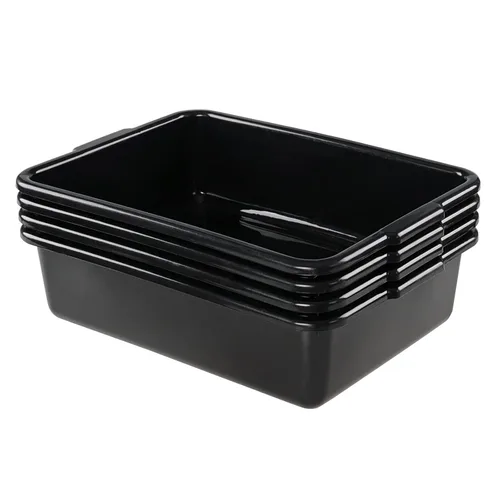 Vista 6 de Jekiyo Paquete de 4 cajas de bañera de autobús comercial, bandeja de autobús de plástico de 8 litros, lavabo negro
