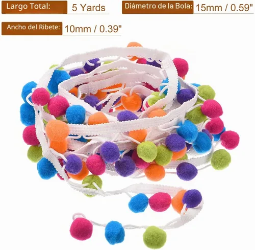 Vista 2 de uxcell 5 yardas con flecos de pompón, accesorio de costura de cinta para manualidades, para el hogar, cortina, ropa, almohada, decoración