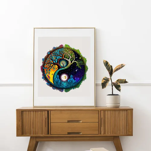 Vista 6 de Jigfoxy Rompecabezas de madera para adultos, rompecabezas de madera del árbol de la vida, rompecabezas únicos de forma zen, regalos de Navidad