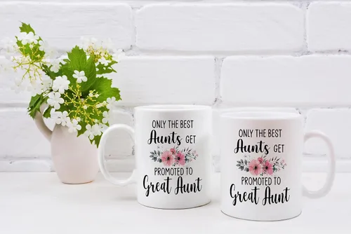 Vista 5 de QASHWEY Taza de café con texto en inglés «Only The Best Aunts Get Promoted to Great Aunt», divertidos regalos de anuncio de embarazo para tía, tías