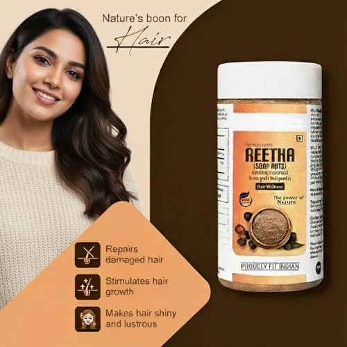 Vista 2 de Limpiador natural, sin conservantes ni productos químicos añadidos Reetha en polvo orgánico para el crecimiento del cabello, polvo de nueces