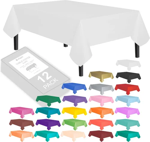 Vista 7 de allgala Juego de 12 manteles de plástico premium para mesa, desechables - 54 x 108 pulgadas - Impermeable, resistente a manchas, fácil de limpiar