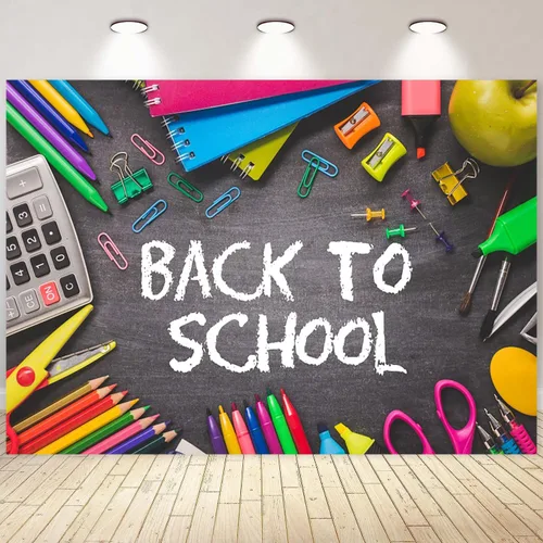 Vista 19 de Telón de fondo de pizarra negra para el regreso a clases, fondo de fotografía para el primer día de escuela, accesorios para cabina de fotos