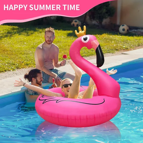 Vista 3 de Flotador inflable gigante de flamenco para piscina, 42 pulgadas, flotador de piscina de flamenco rosa para fiesta con válvulas rápidas, flotadores