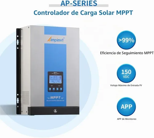 Vista 2 de Ampinvt Controlador de carga solar MPPT de 120 A, 12 V, 24 V, 36 V, 48 V, sistema de batería automático, entrada máxima de 150 V, regulador de panel