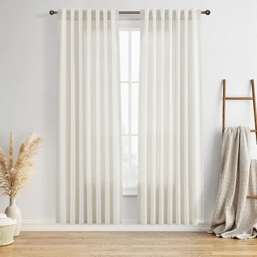 Vista 31 de BOODII Cortinas de lino de 96 pulgadas de largo y 8 pies para sala de estar Blanco