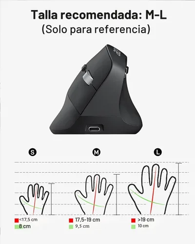 Vista 5 de Acer Ratón Ergonómico Inalámbrico, Ratón Vertical con DPI Ajustable 1000/1200/1600 con 6 Botones, Ratón Ergo Recargable con Receptor USB de 2.4GHz