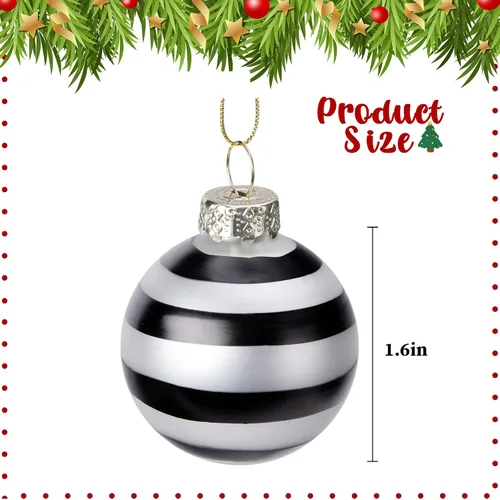 Vista 2 de 12 bolas de Navidad en blanco y negro, bolas colgantes de 1.6 pulgadas, bolas colgantes de búfalo de cristal a cuadros, decoración de árbol de bolas