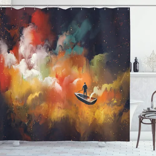 Vista 8 de Ambesonne set de cortina para baño decorativa de tela de poliéster con ganchos